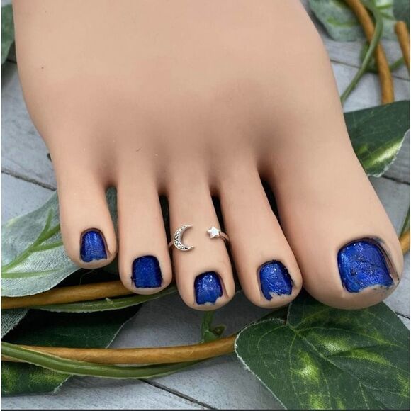 Sterling Silver Crescent Moon And Star Toe Ring - Picture 1 of 3